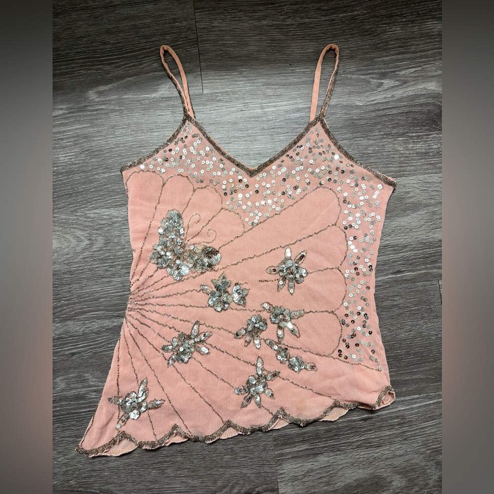 Vintage beaded butterfly top